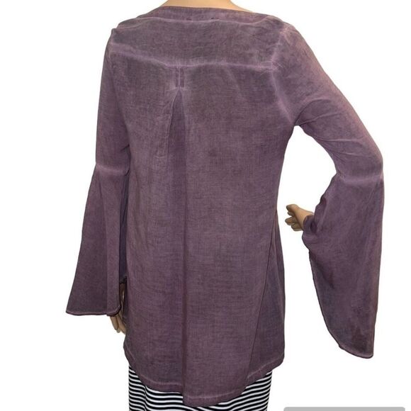 Rock And Republic Shirt Women's XS Purple Bell Sleeve Lace Up V Neck - Picture 2 of 5
